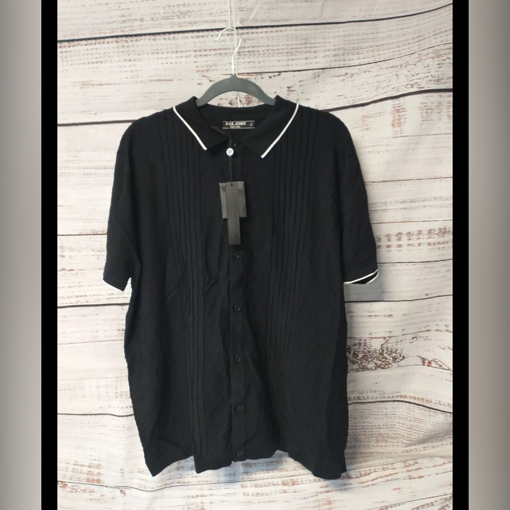 PJ PAUL JONES Men Polo Shirt Vintage 60s Short Sleeve Button Up XL.